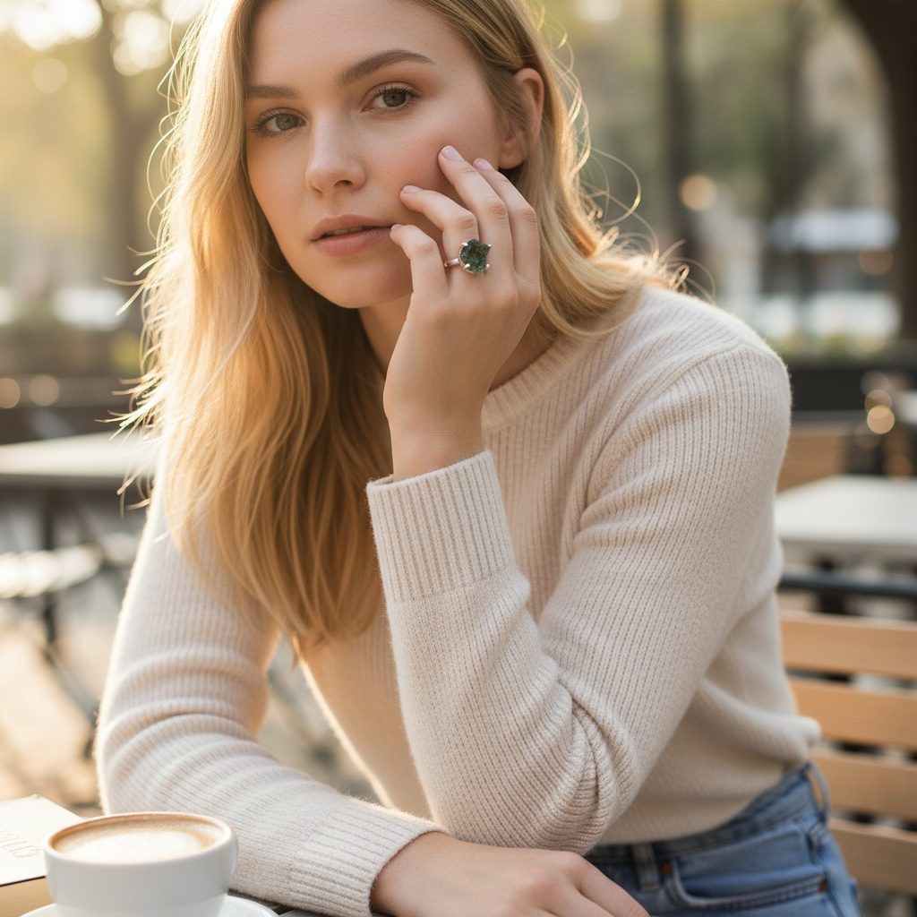 Bague moldavite argent 925 AA - Taille 54