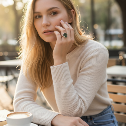 Bague moldavite argent 925 AA - Taille 54