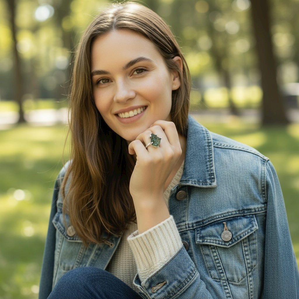 Bague moldavite argent 925 AA - Taille 55