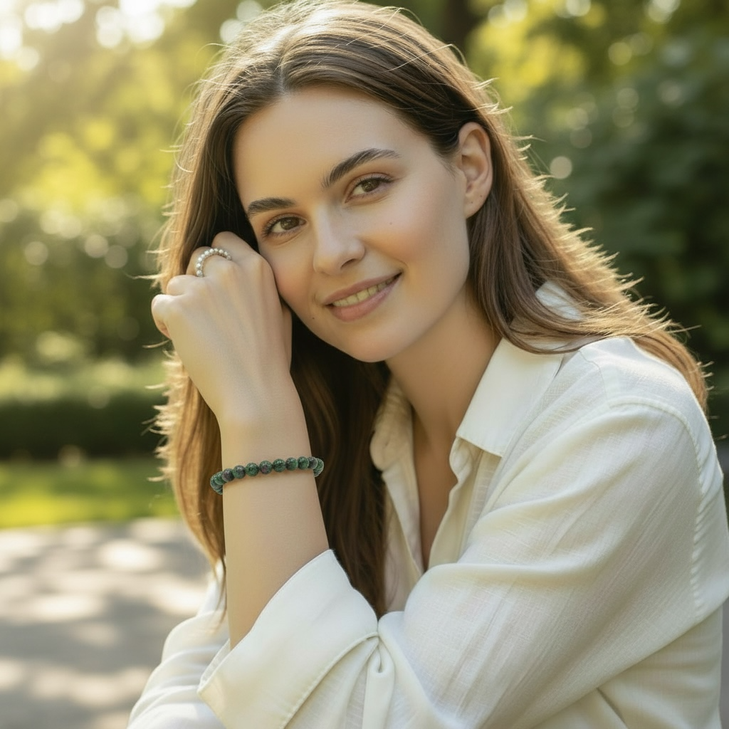 Bracelet rubis sur zoisite Tanzanie AA (boules 7-8mm)