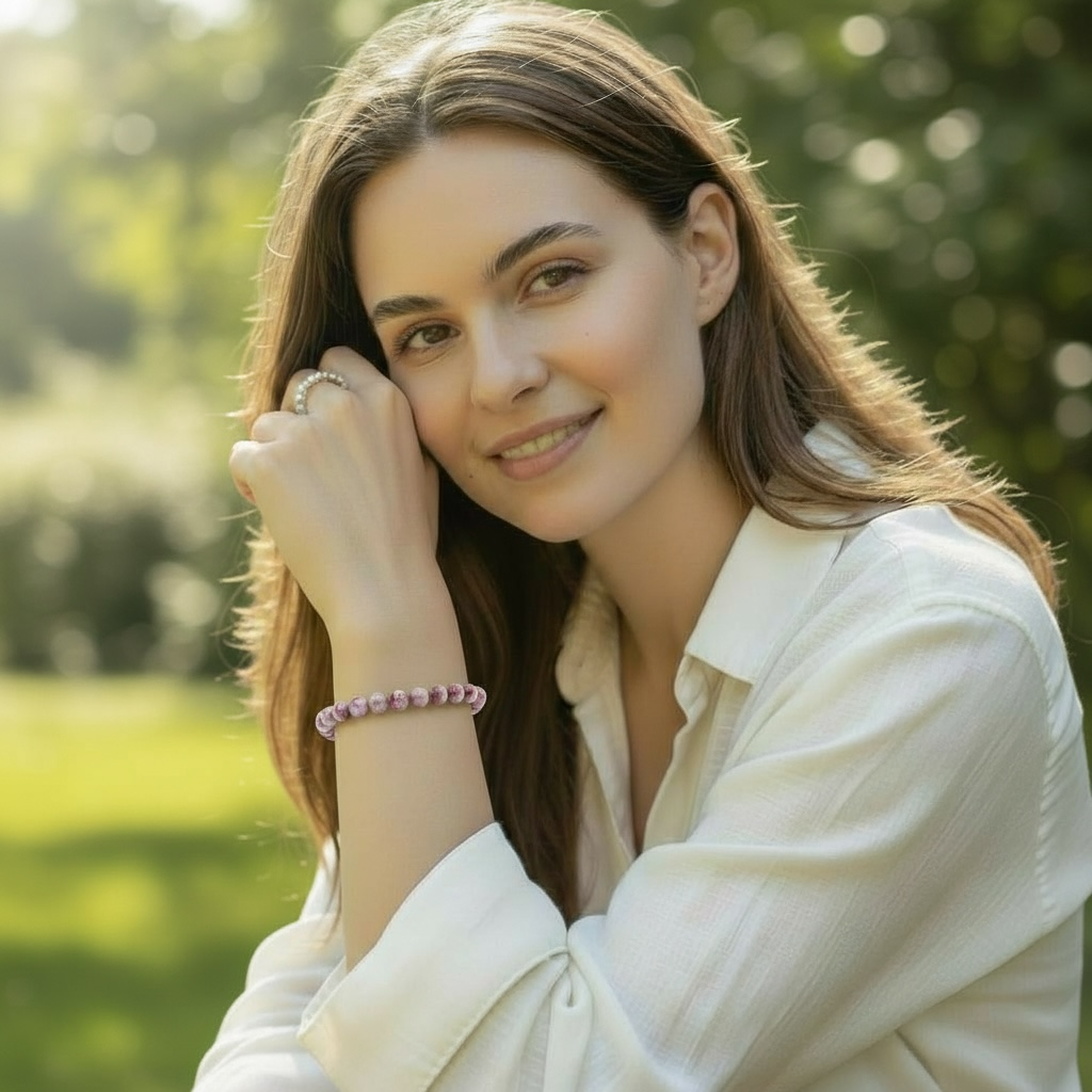 Bracelet tourmaline rose sur quartz Brésil  A+ (boules 8-9mm)