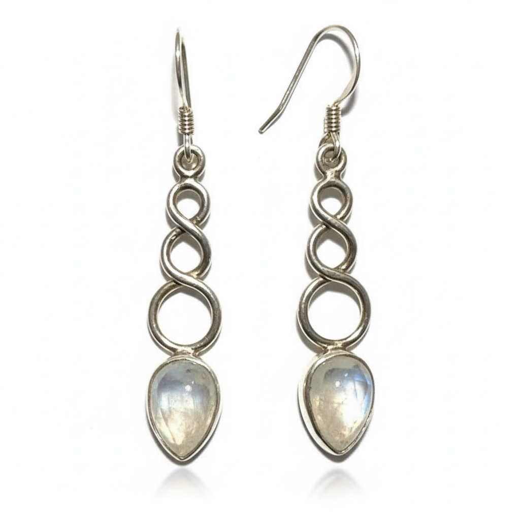 Rainbow moonstone (peristerite) earrings India AA silver 925