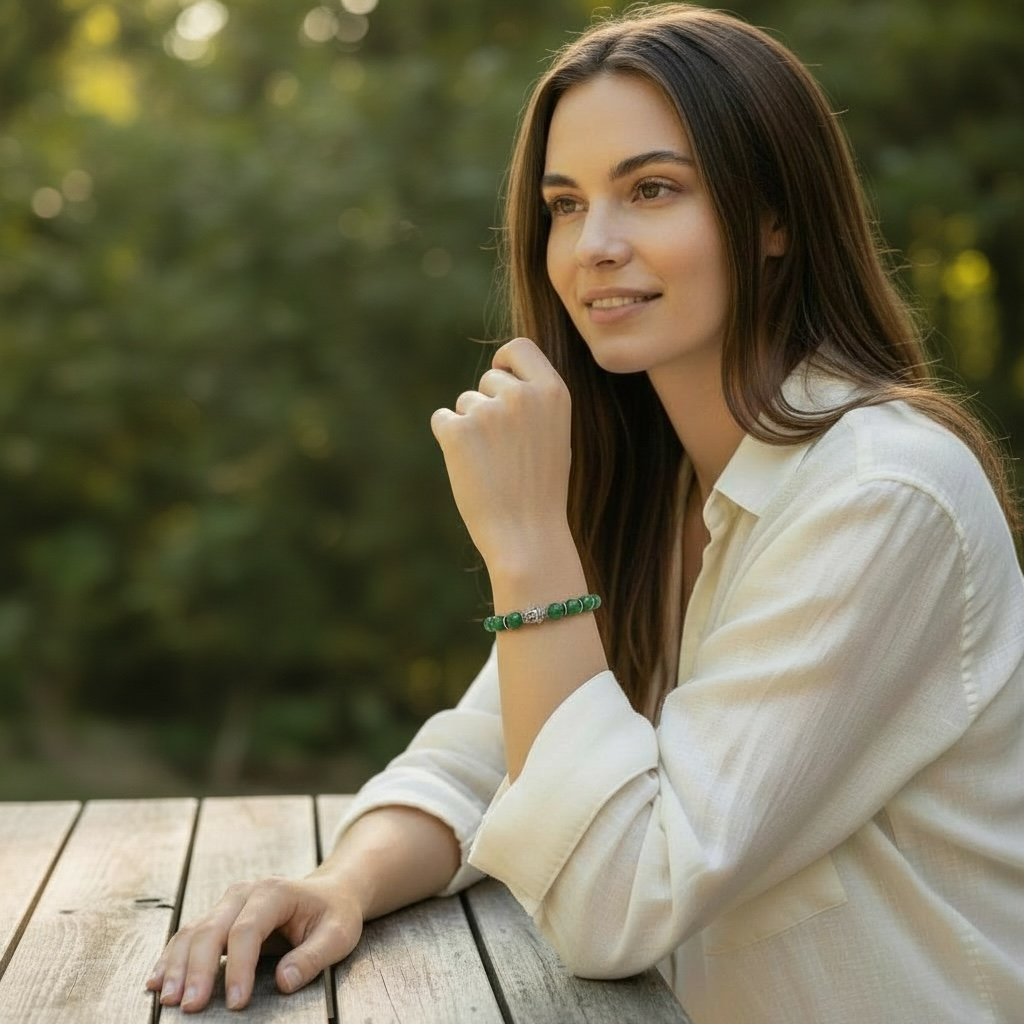 Pulsera de aventurina verde de Brasil A (cuentas de 7-8 mm)