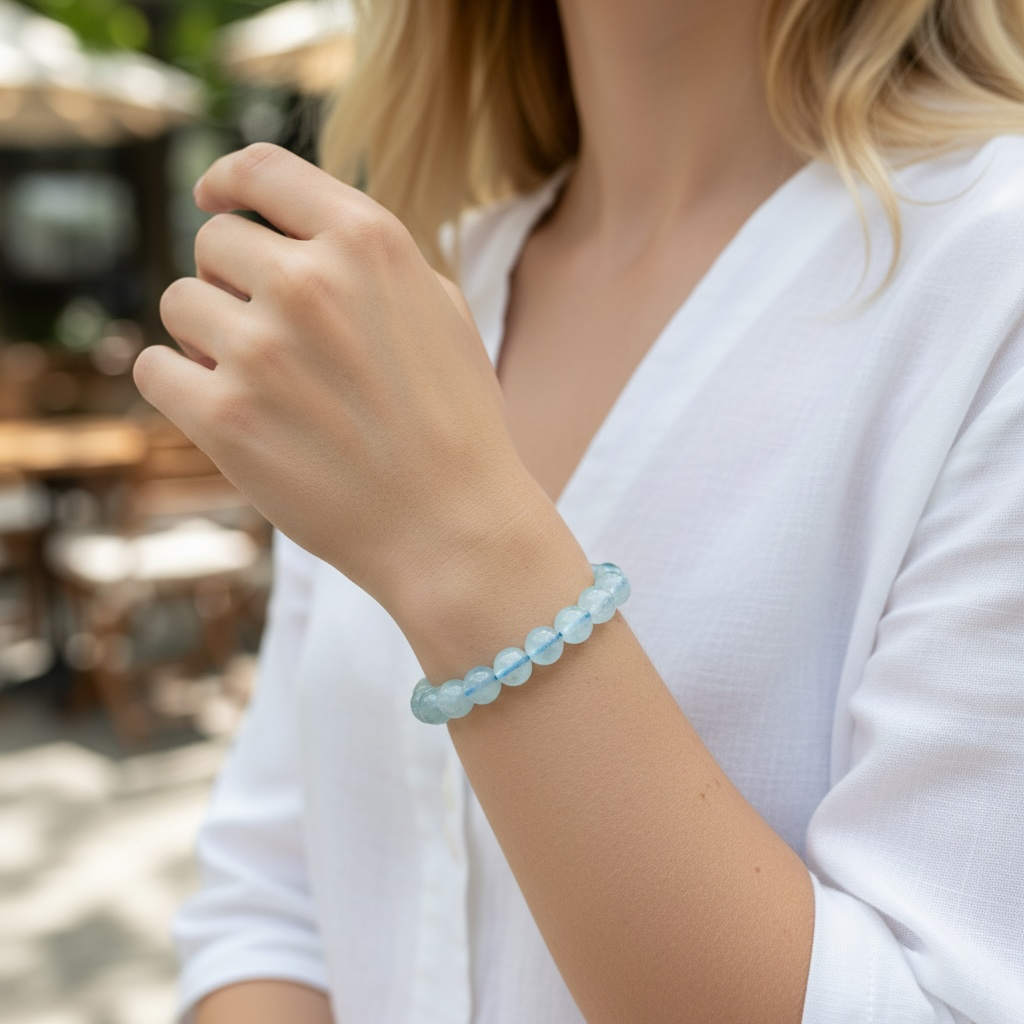 Bracelet aigue marine Namibie AA (boules 7,5-8,5mm)