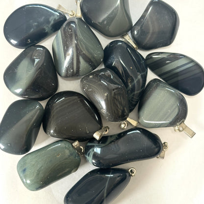 Pendentif obsidienne platinium Mexique A (pierre roulée)