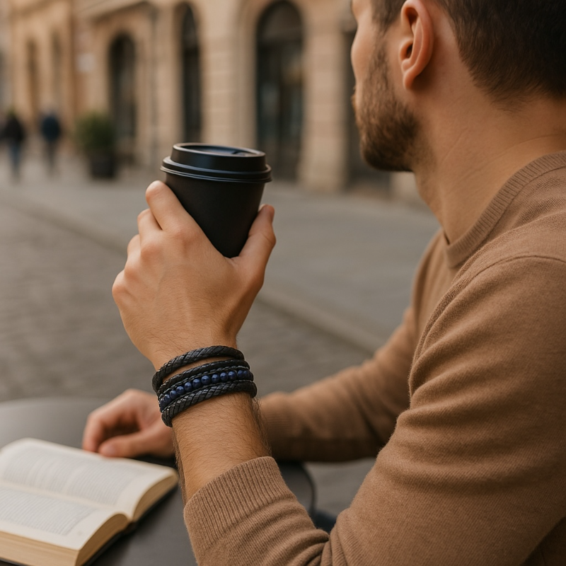 Bracelet Homme cuir lapis-lazuli Afghanistan A