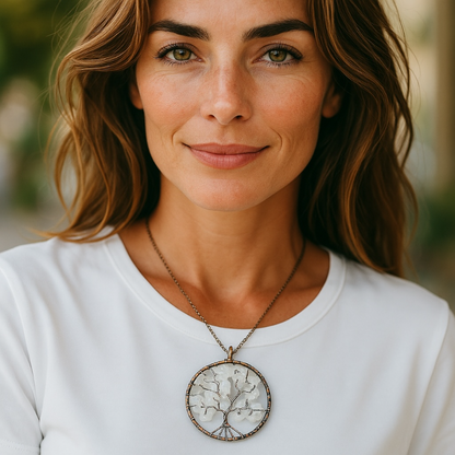 Pendentif arbre de vie cristal de roche 50mm + cordon