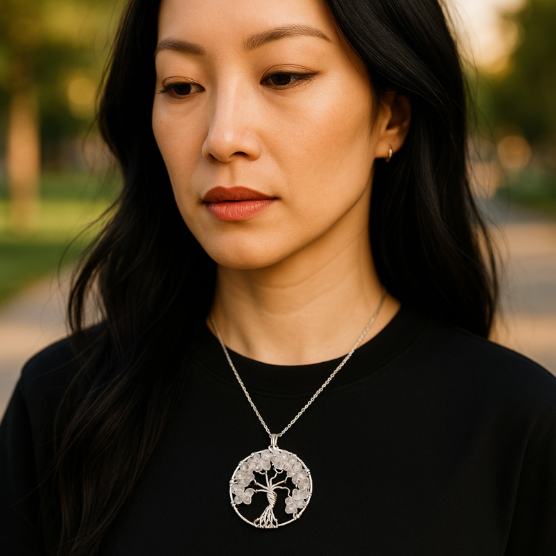 Brazilian rock crystal tree of life pendant, 40mm