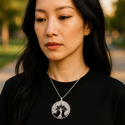 Brazilian rock crystal tree of life pendant, 40mm