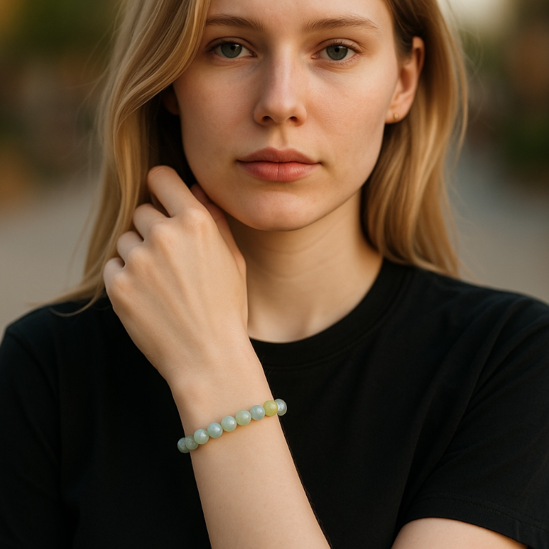 Multicolored aquamarine bracelet from Brazil (A size) (7-8mm beads)