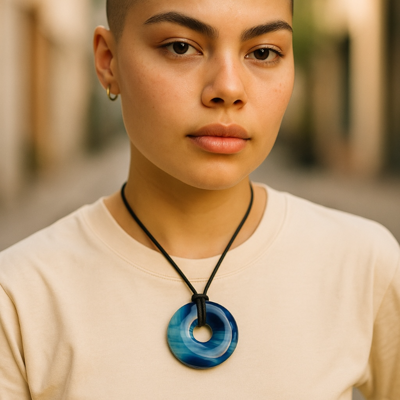 Donut or PI Chinese blue tinted agate Brazil A