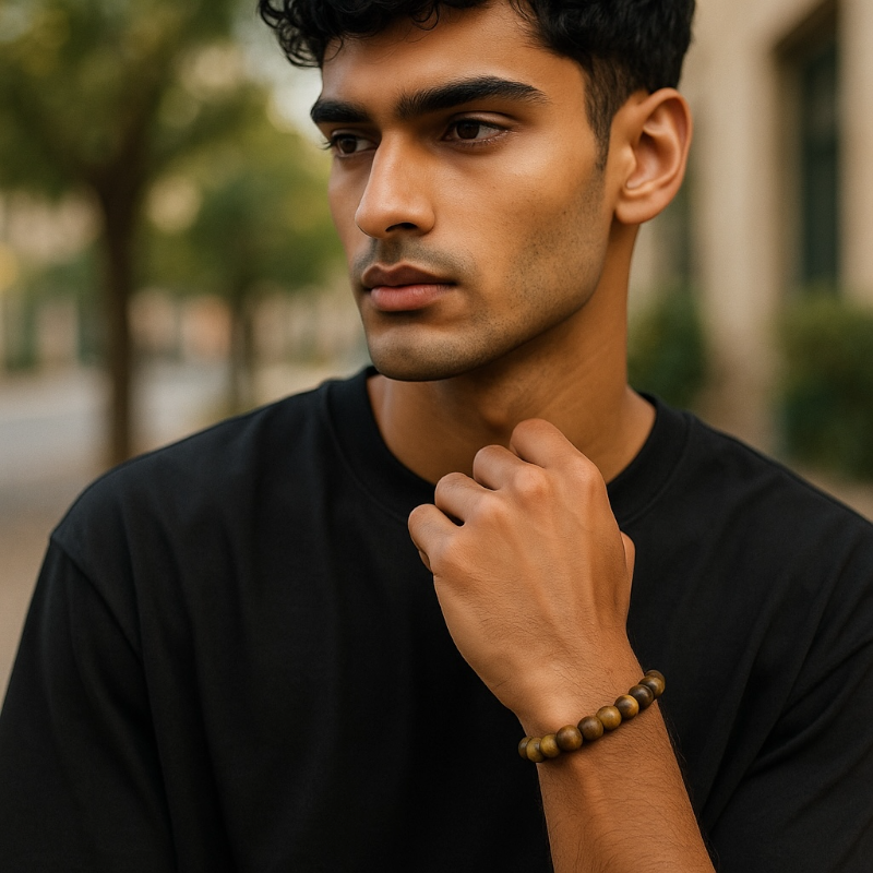 Pulsera Hombre: ojo de tigre esmerilado A (bolas de 10mm)