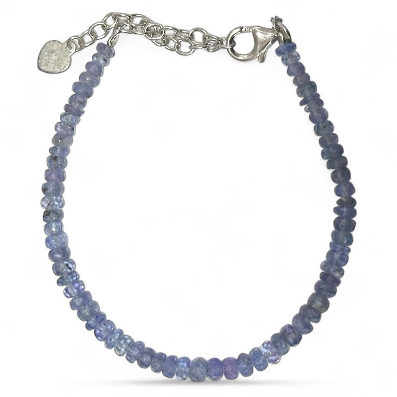 AA tanzanite bracelet faceted beads 3-4mm 925 silver