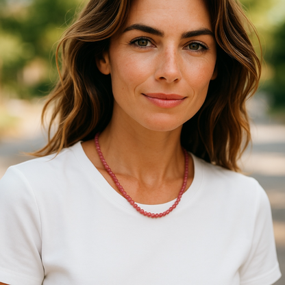 Collier tourmaline rose (rubélite) Brésil AA (perles facettées 3-4mm) - 45cm