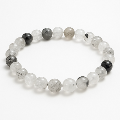 Bracelet quartz inclusions de tourmaline Brésil A (boules 7-8mm) - Taille L