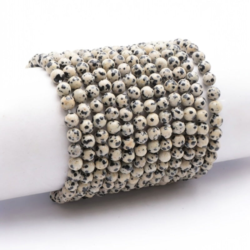 Pulsera de jaspe dálmata de México (Talla A, cuentas de 5-6 mm)