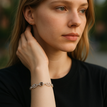 Pulsera de cuarzo ahumado USA AA plata 925