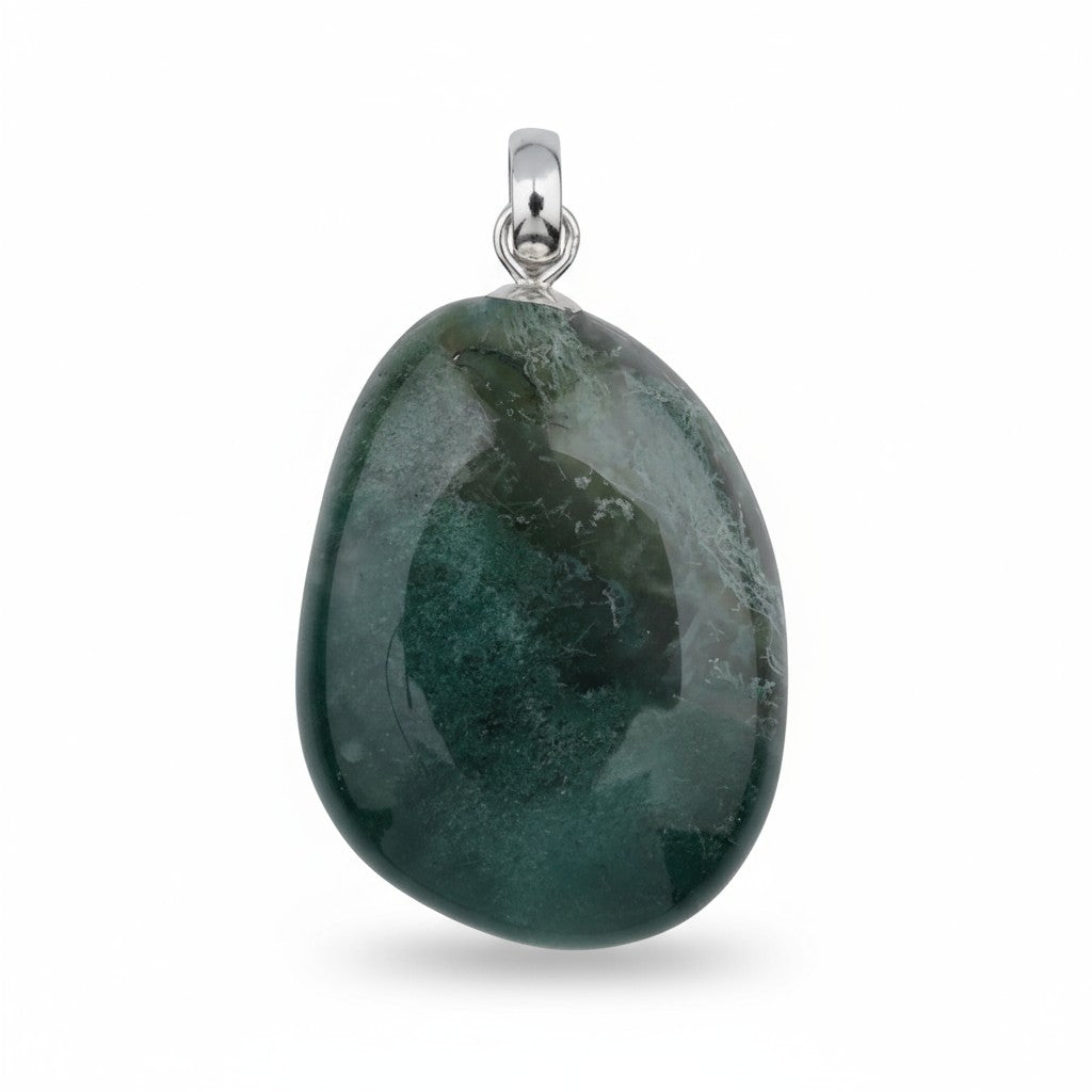 Pendentif agate mousse Brésil A pierre roulée boucle argent 925