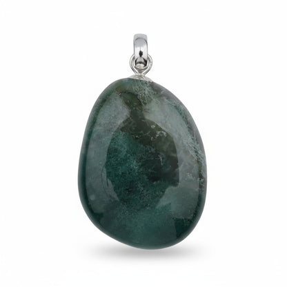 Pendentif agate mousse Brésil A pierre roulée boucle argent 925