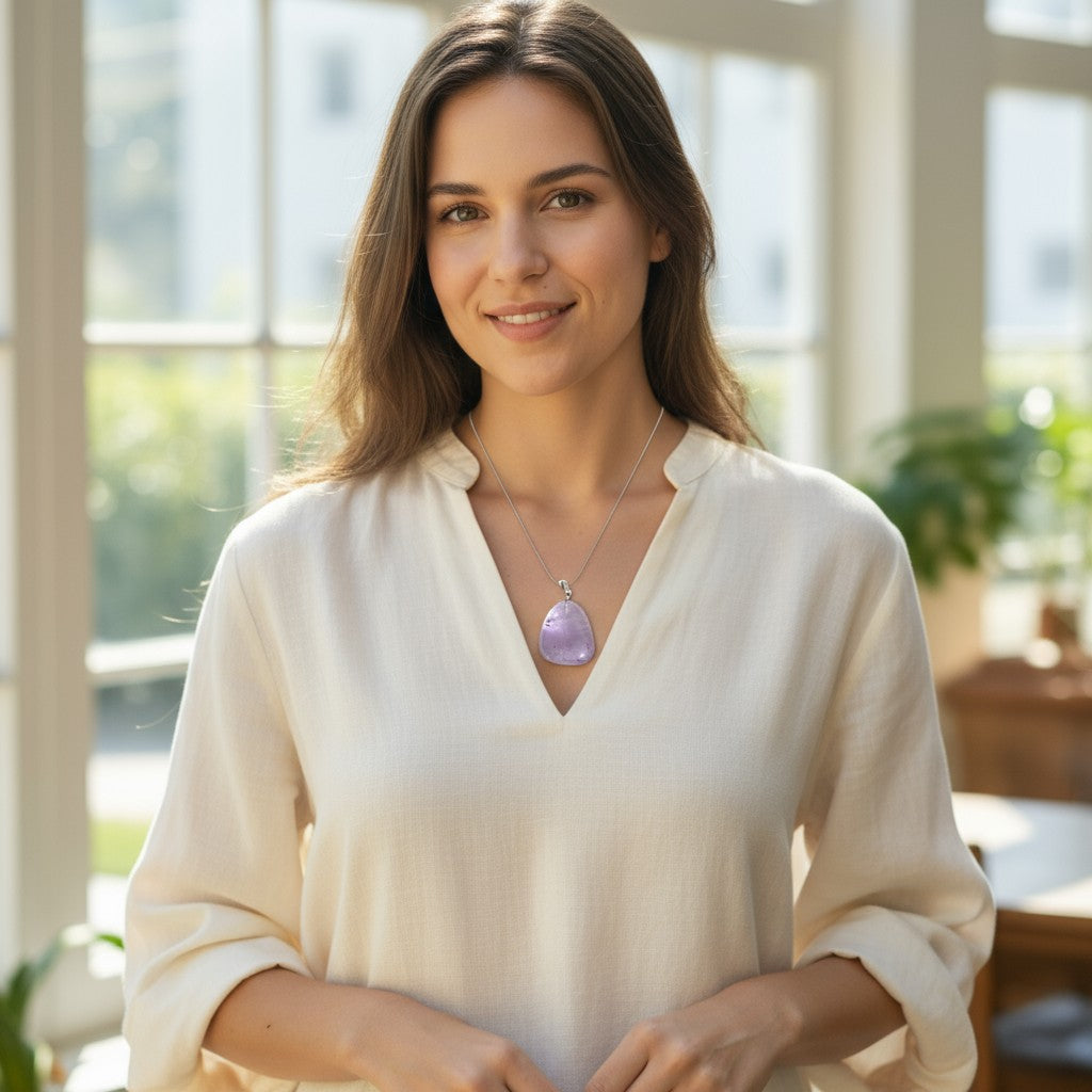 Colgante de amatista Brasil AA piedra laminada lazo de plata 925