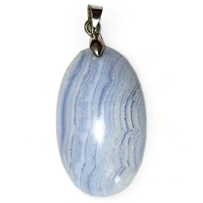 Pendentif calcédoine bleue Namibie AA ovale acier inoxydable