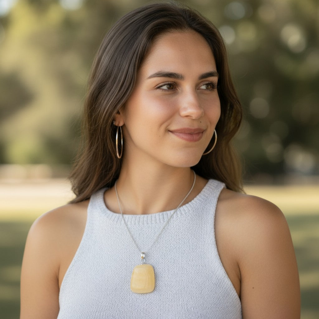 Pendentif calcite orange Mexique A pierre roulée boucle argent 925