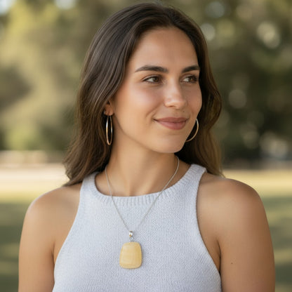 Pendentif calcite orange Mexique A pierre roulée boucle argent 925