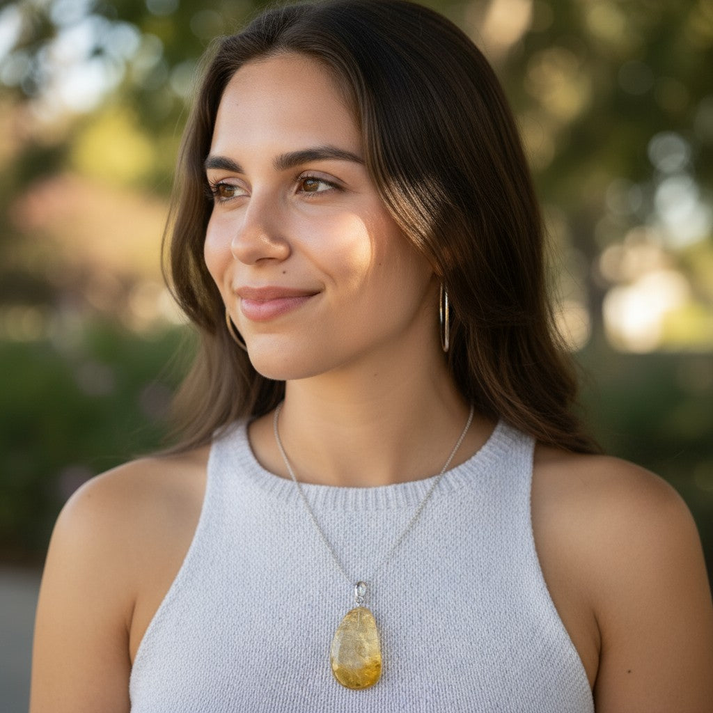 Pendentif citrine chauffée Brésil A pierre roulée boucle argent 925