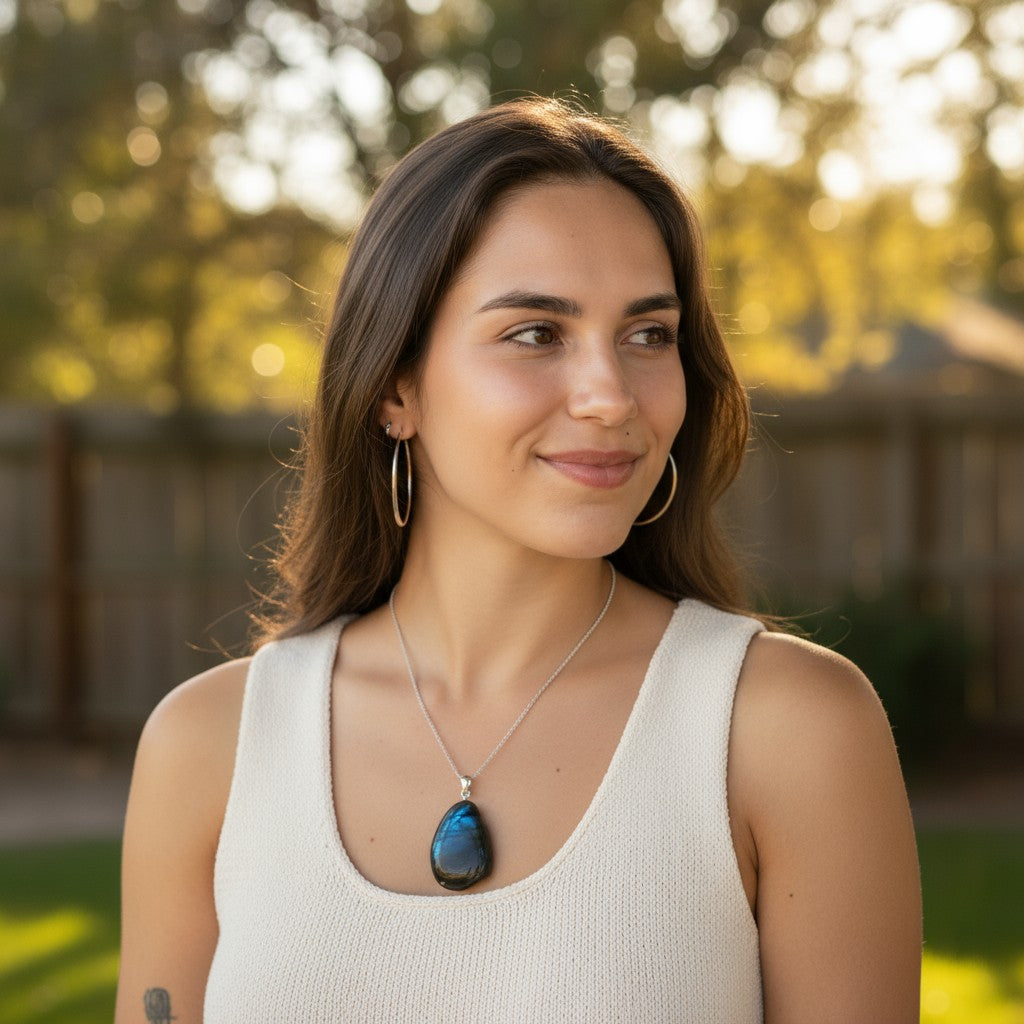 Pendentif labradorite Madagascar A pierre roulée boucle argent 925