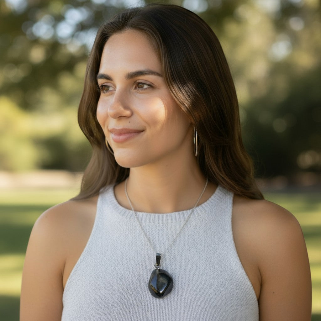 Pendentif obsidienne larme d&