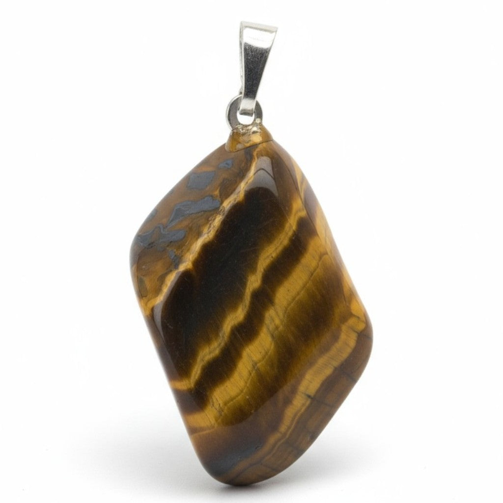 Pendentif oeil de tigre Afrique du Sud A pierre roulée boucle argent 925