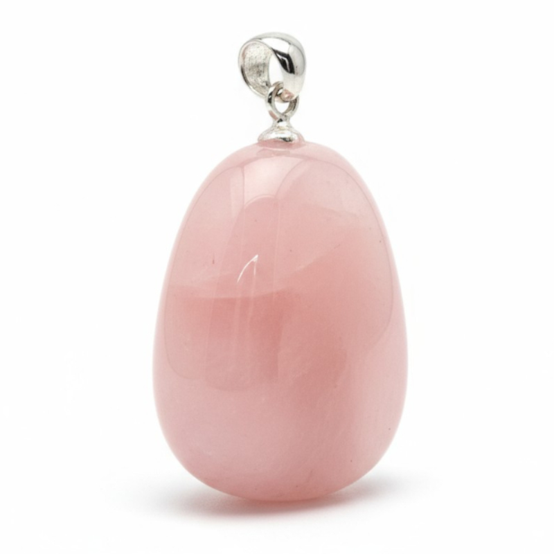 Brazil rose quartz pendant with rolled stone 925 silver loop