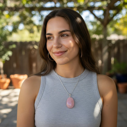 Brazil rose quartz pendant with rolled stone 925 silver loop