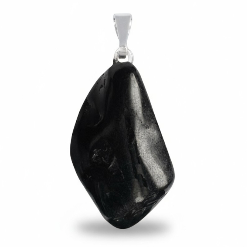 Pendentif shungite Russie A pierre roulée boucle argent 925