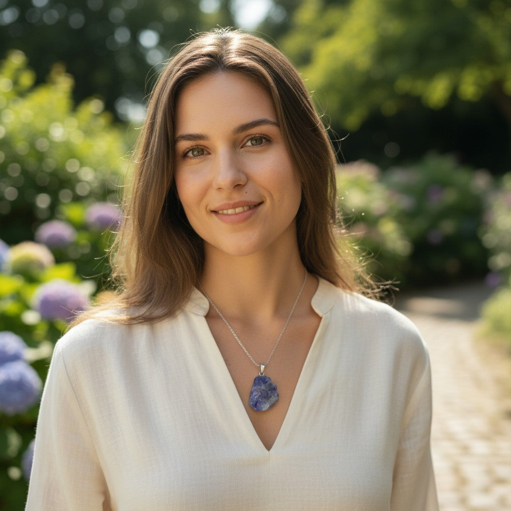 Pendentif tanzanite brute boucle argent 925