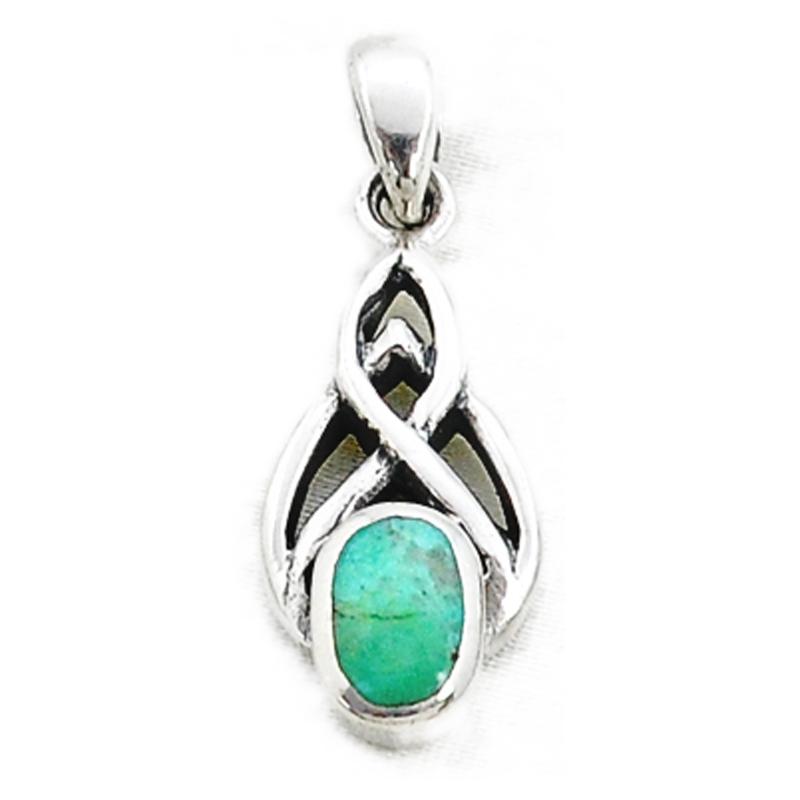 Pendentif Argent 925‰ Kalachakra Avec Turquoise Tibétaine - 28x20 Mm, 16,3 G - Neuf Avec Boîte