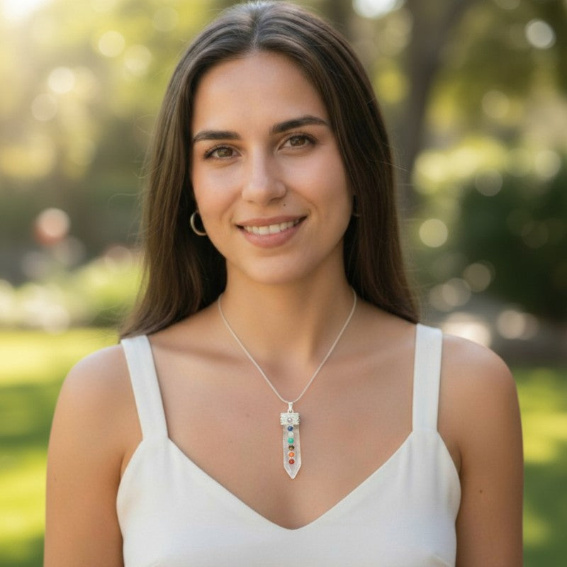 Pendentif 7 chakras cristal de roche Brésil A