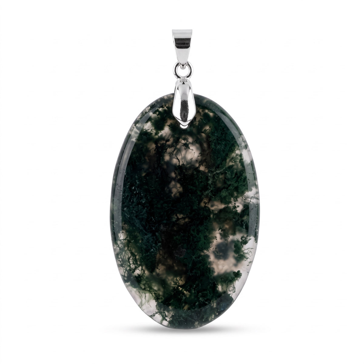 Pendentif agate mousse Inde AAA acier inoxydable