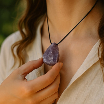 Colgante de amatista de Brasil A (piedra bruta) + cordón