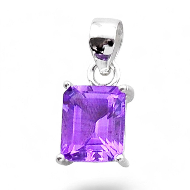 Pendentif Améthyste & Cz 12 Mm - Argent 925 Massif - Dolly-Bijoux - Neuf