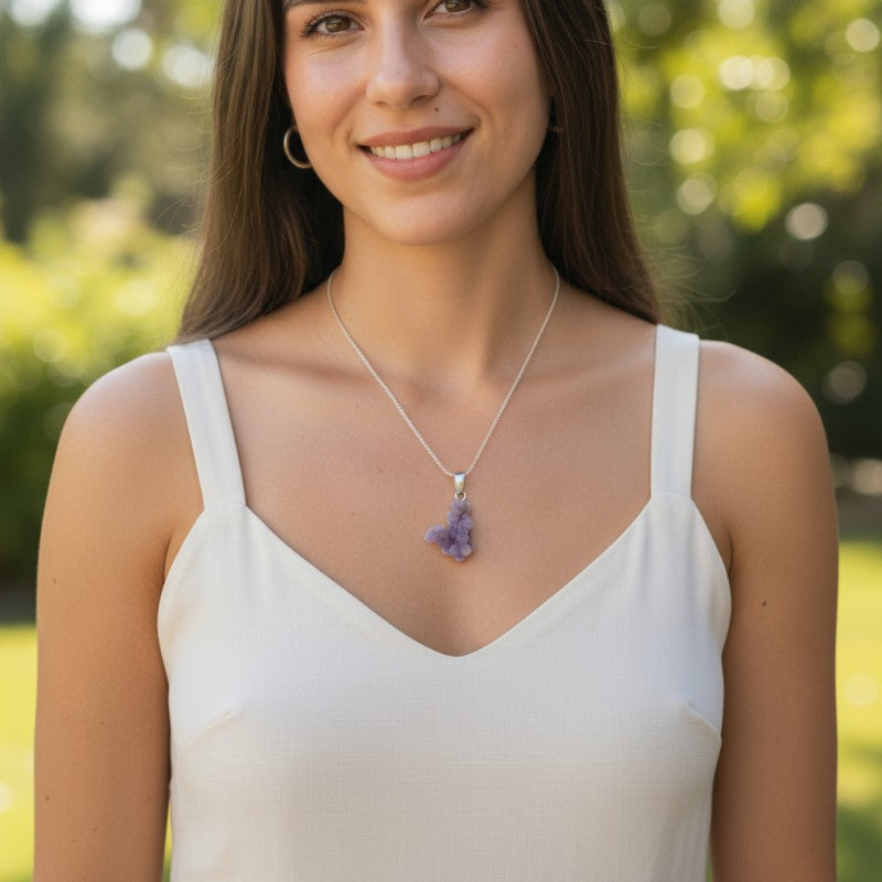 Pendentif calcédoine grains de raisin Indonésie AA boucle argent 925