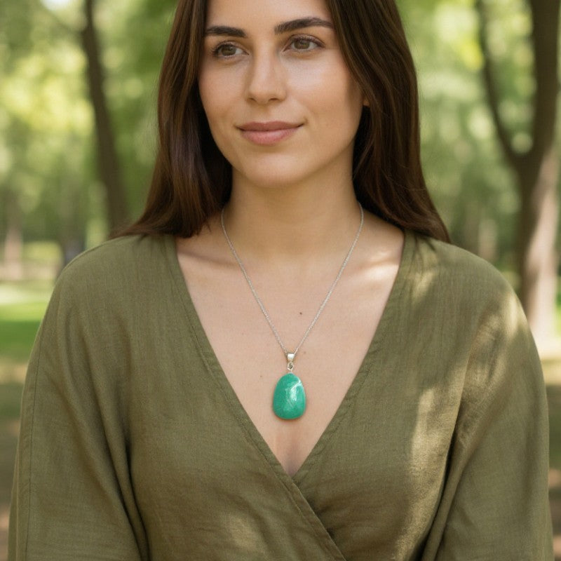 Pendentif chrysoprase Australie A pierre roulée boucle argent 925