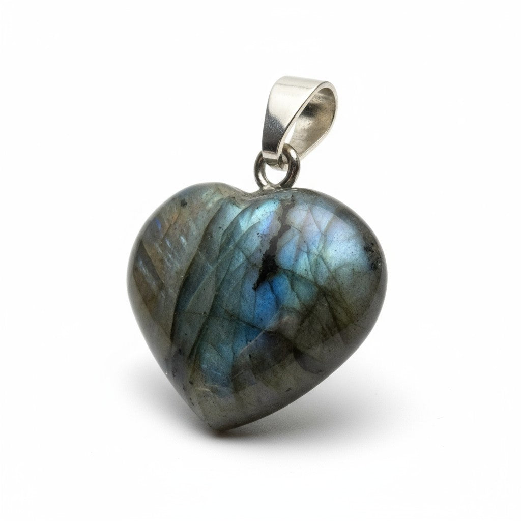 Pendentif coeur Labradorite Madagascar AA argent 925 (20-25mm)