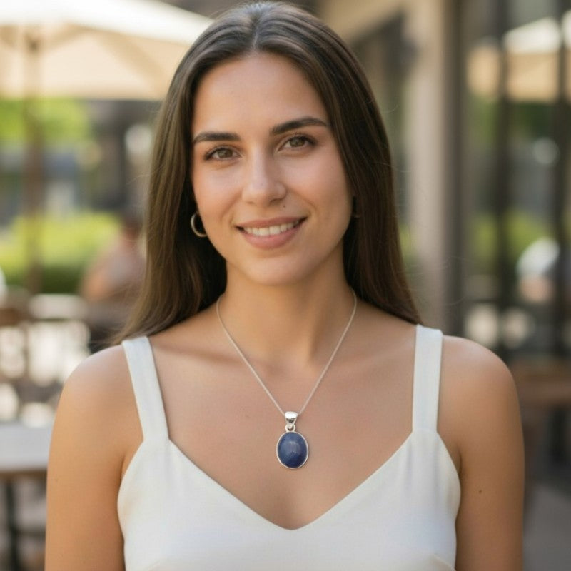 Pendentif cyanite bleue Inde AA+ argent 925