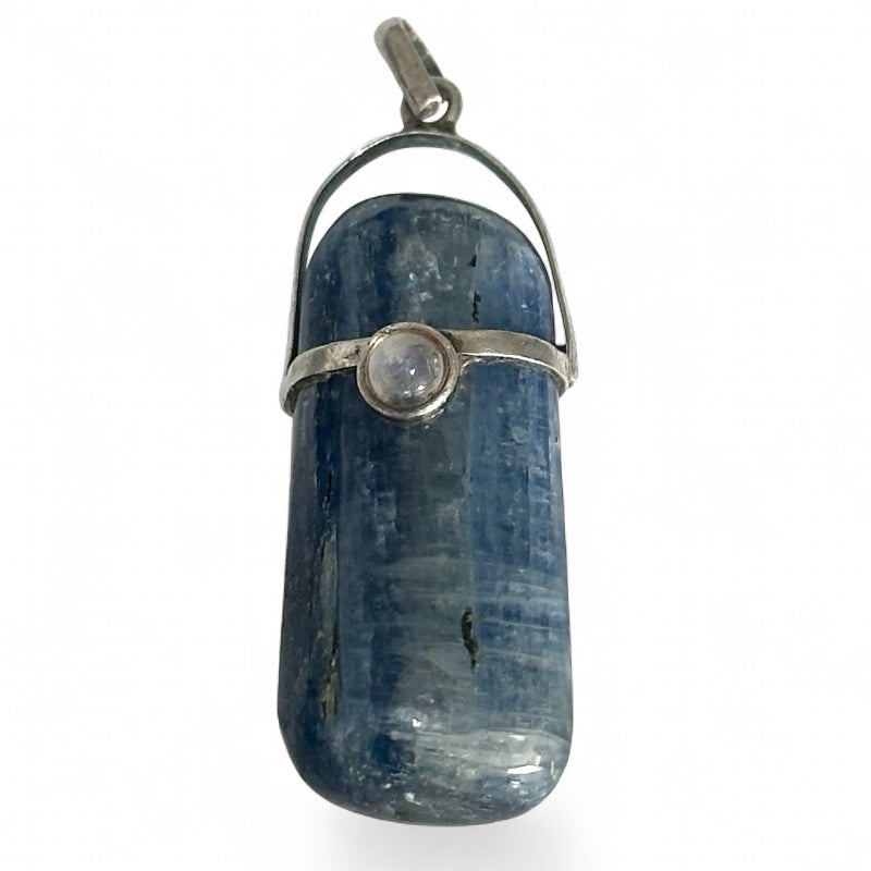 Pendentif cyanite bleue et peristerite Inde A argent 925