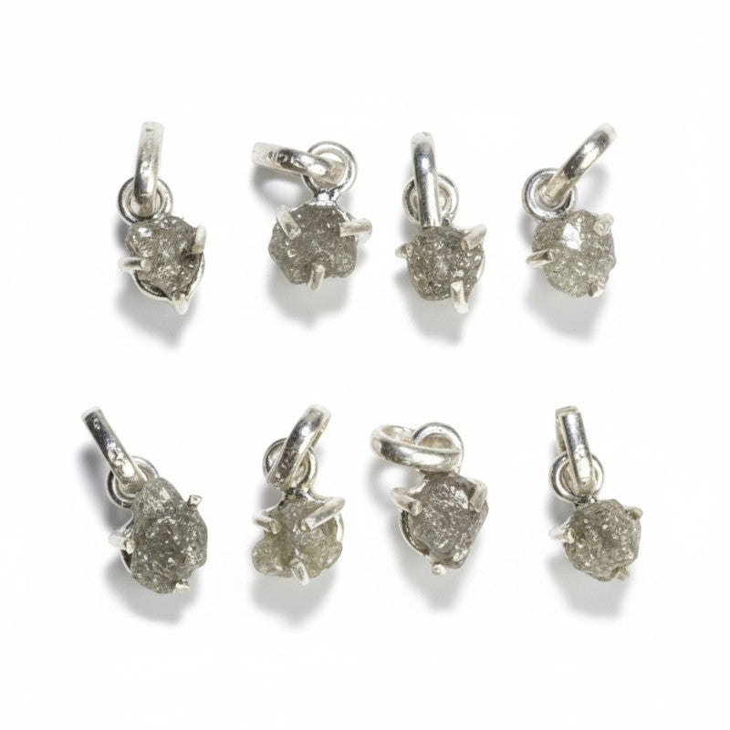 Pendentif diamant noir brut boucle argent 925