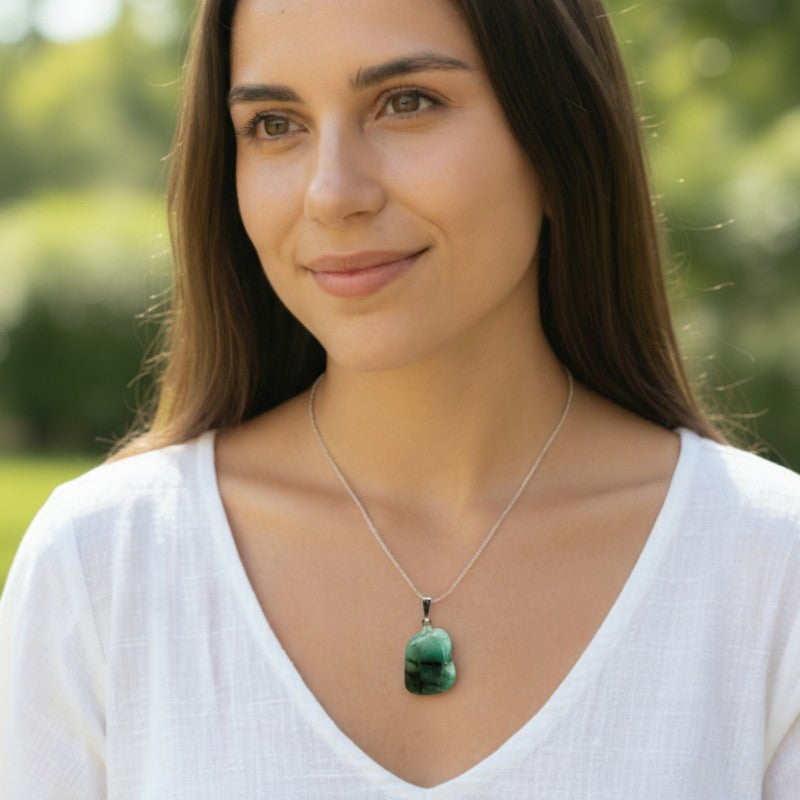 Pendentif émeraude Brésil A pierre roulée boucle argent 925