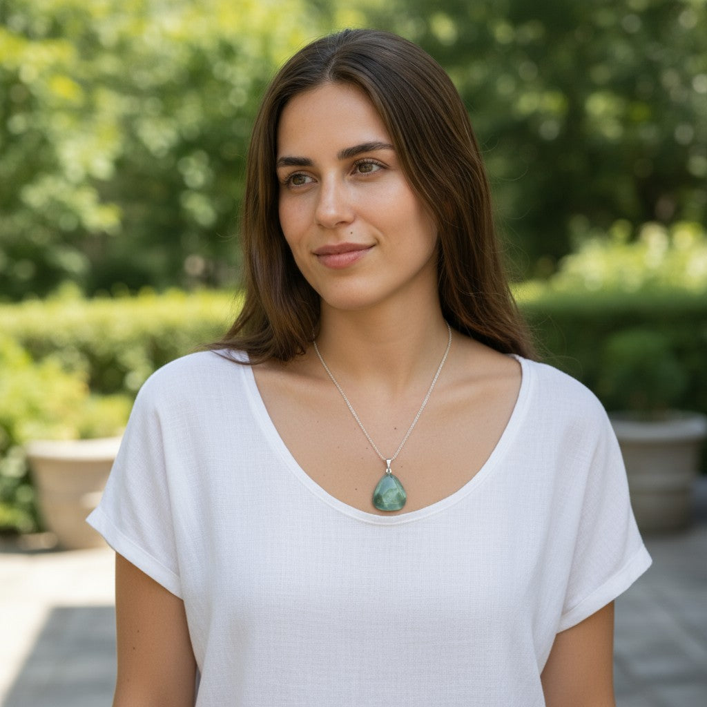 Pendentif fluorine verte Chine A boucle argent 925