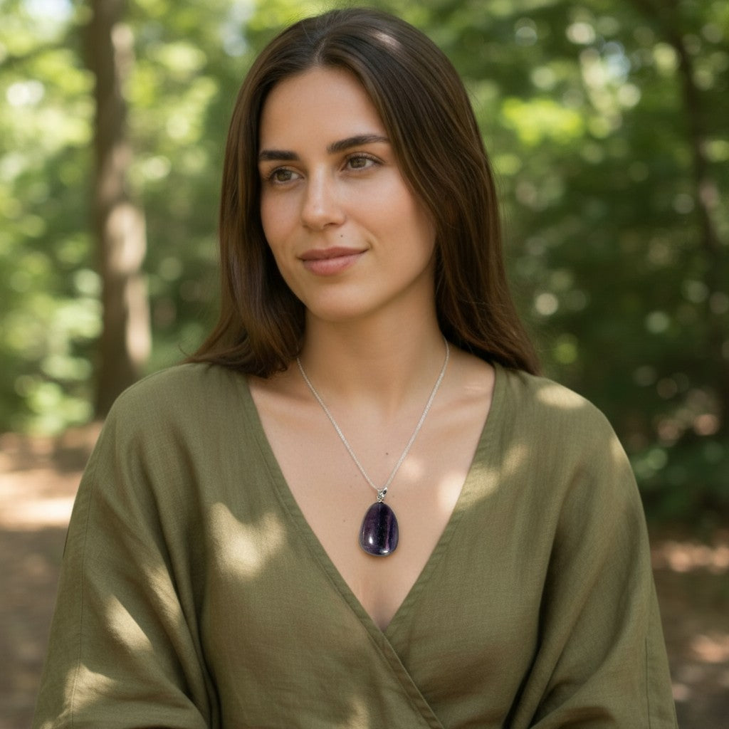 Pendentif fluorine violette Chine A boucle argent 925