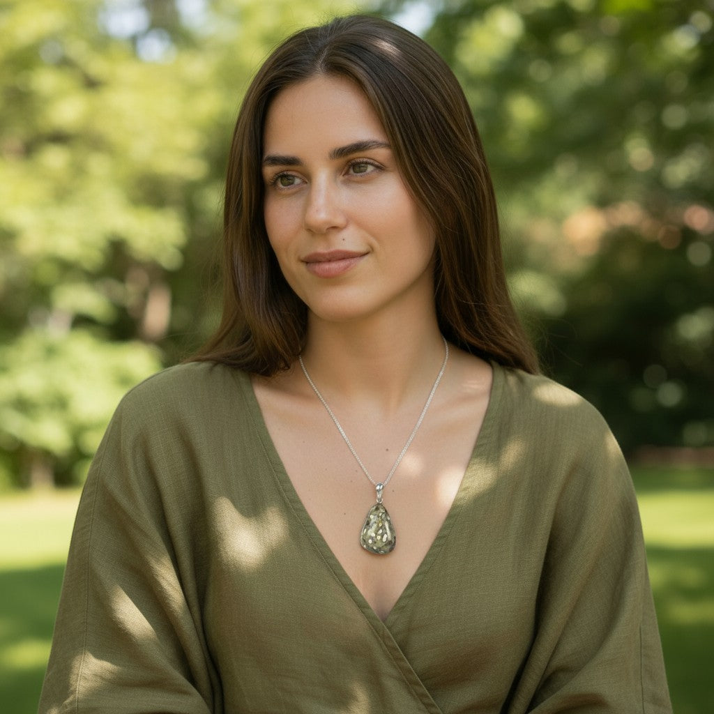 Pendentif jaspe océan Etats-Unis A pierre roulée boucle argent 925